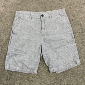 Calvin Klein Mens Blue White Linen Blend Textured Flat Front Shorts W30‎